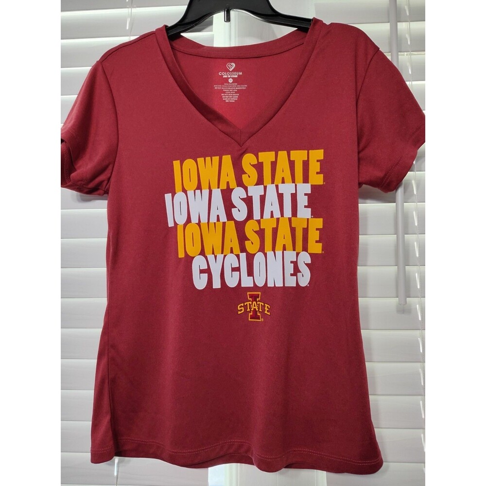 Iowa State Cyclones Women’s V-Neck Tee (M) Fitted Lightweight Maroon Yellow